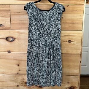 LOFT Black & White Feminine Sleeveless Mini-Floral Patterned Midi Dress, Size M
